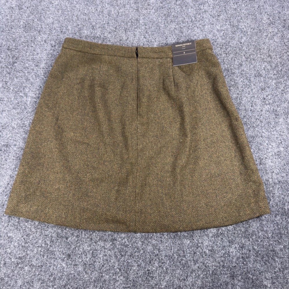Banana Republic Olive Herringbone Wool Blend Mini Skirt Front Slit Size 6 NWT - Picture 6 of 7